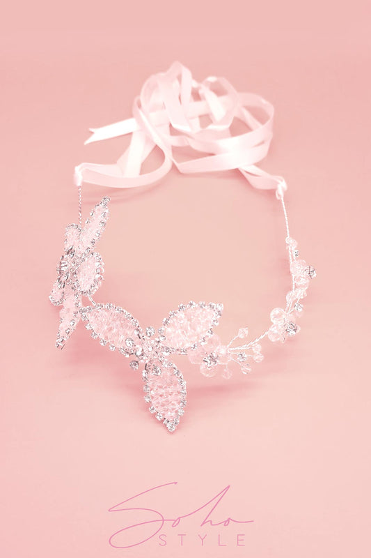 Crystal Flowers with Translucent Leaves hair crown Wedding Sale