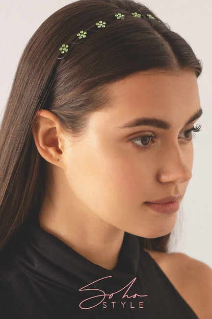 Black Wire Crystal Daisy Headband Headband Soho Style
