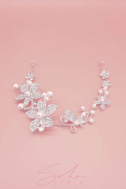 Diamond Petals and Pearl Pistils Hair Crown Wedding Sale