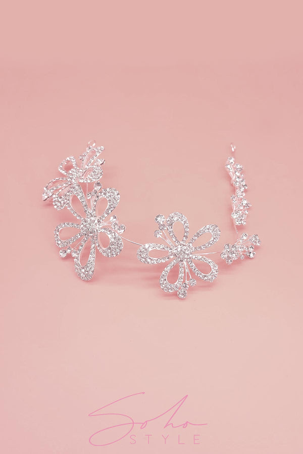 Diamond Encrusted Flowers Hair Crown Wedding Sale