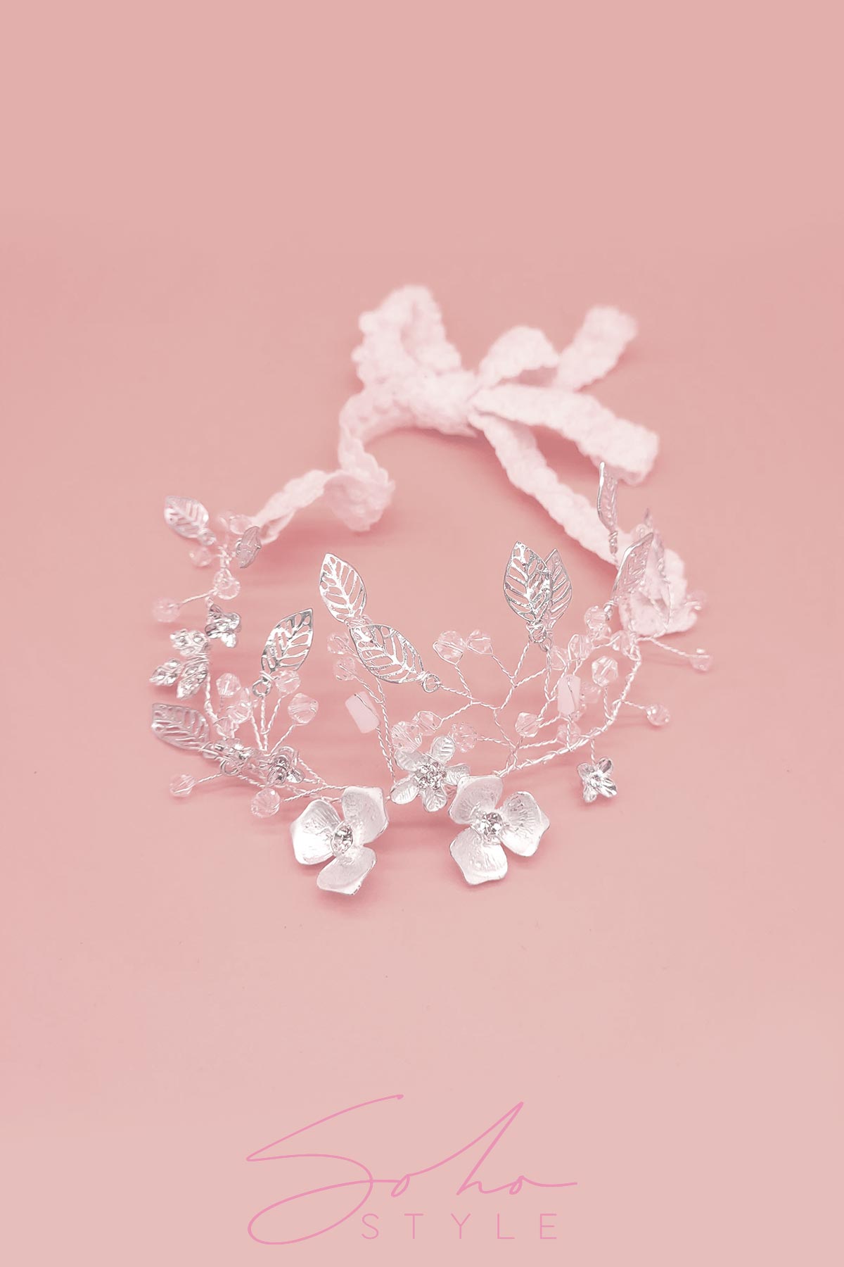 Silver Flowers and Crystals Crown Wedding Sale