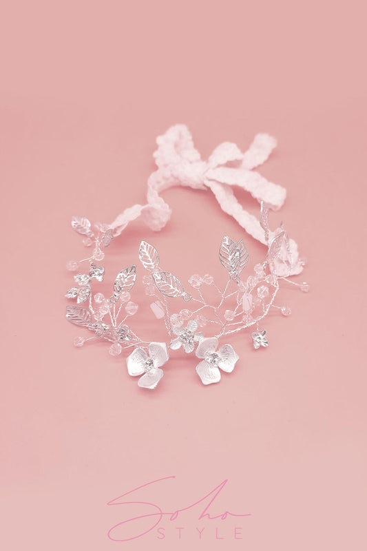 Silver Flowers and Crystals Crown Wedding Sale
