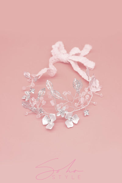 Silver Flowers and Crystals Headband