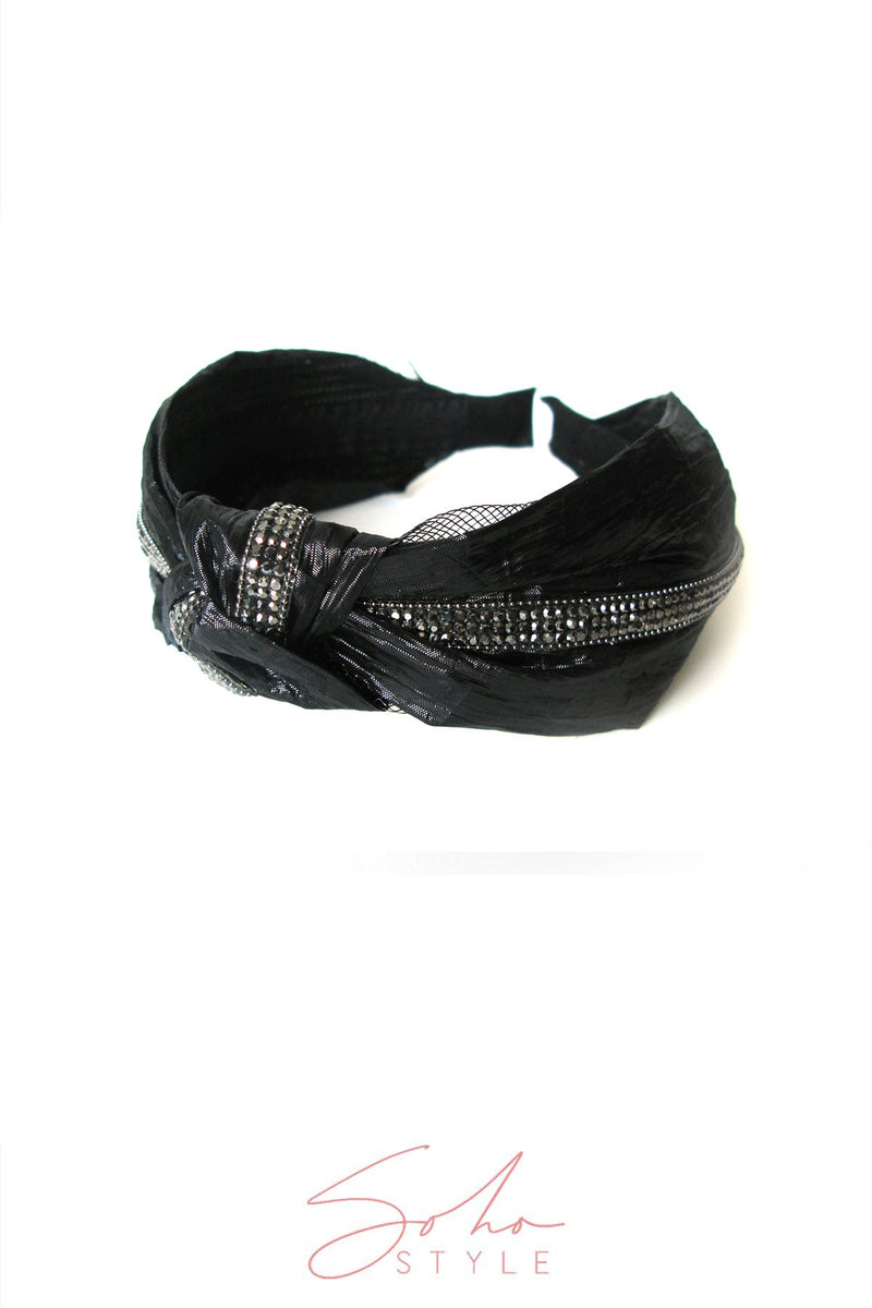 Vegan Leather and Rhinestone Black Headband Headband Soho Style