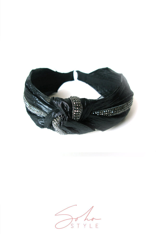 Vegan Leather and Rhinestone Black Headband Headband Soho Style