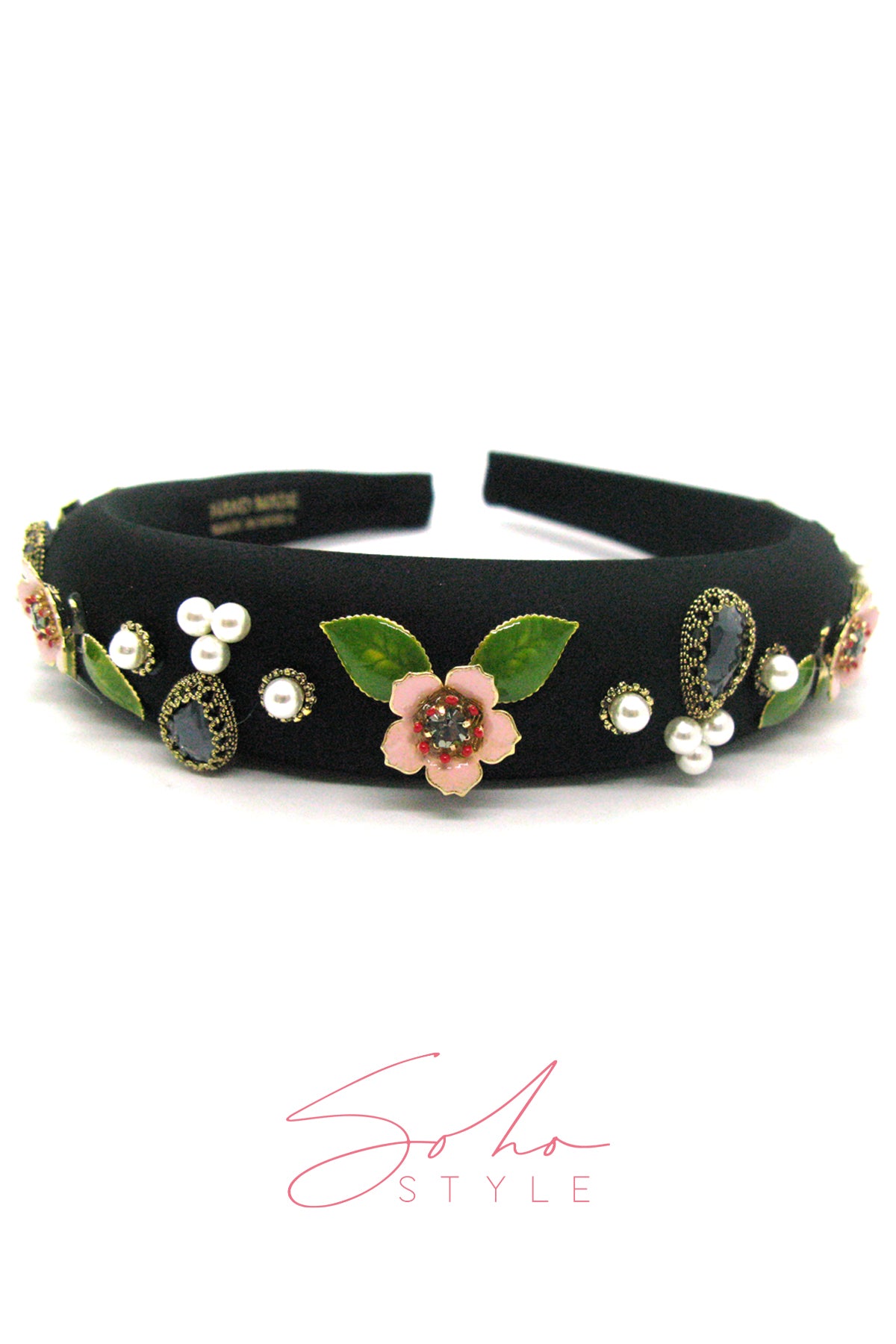 Velvet Flower Handmade Pearl Stone Ruby Headband Headband Soho Style