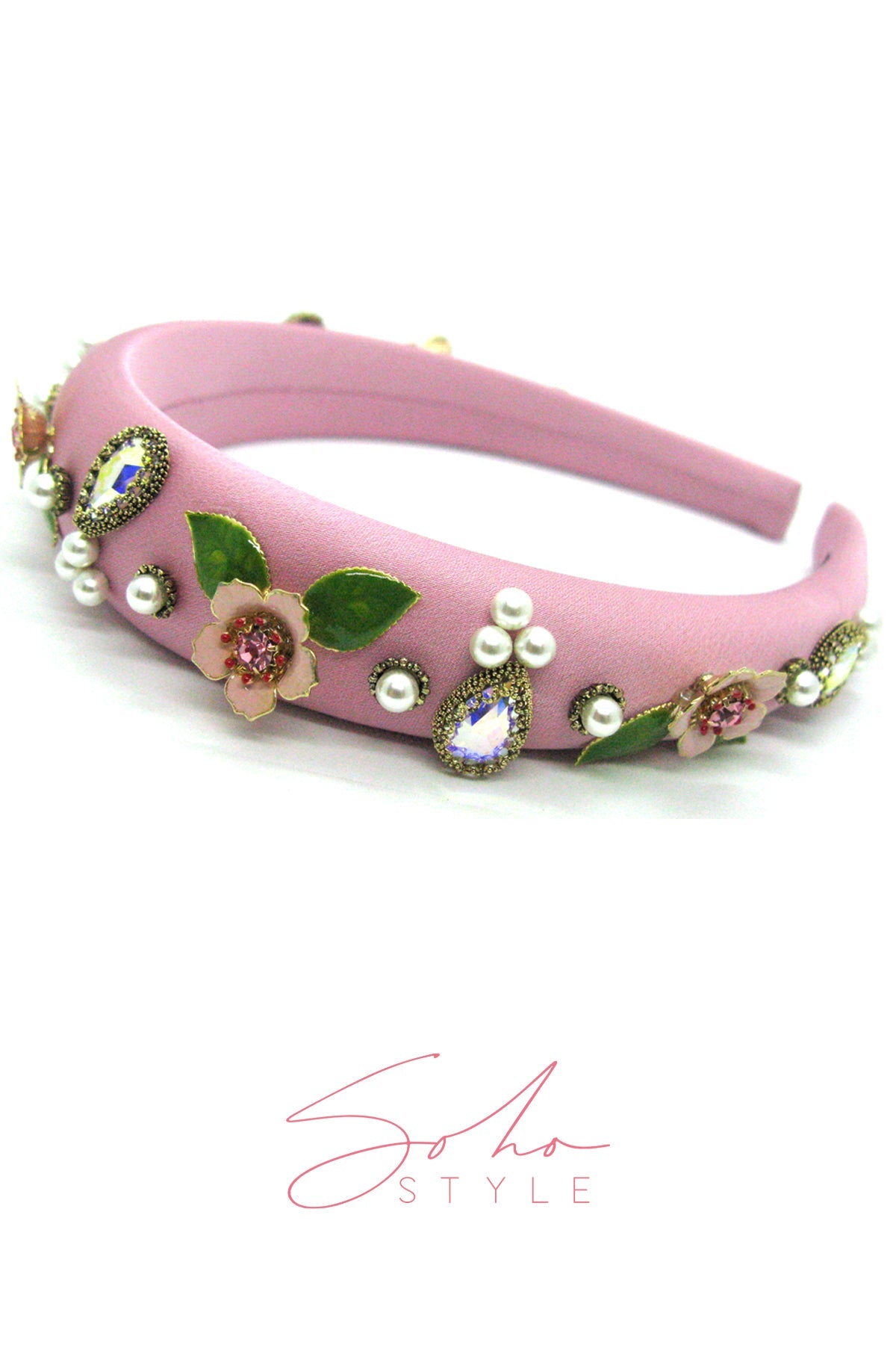 Velvet Flower Handmade Pearl Stone Ruby Headband Headband Soho Style