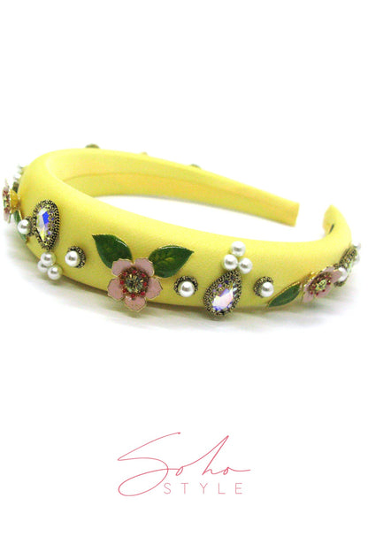 Velvet Flower Handmade Pearl Stone Ruby Headband Headband Soho Style