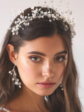 Floral Array Crystal Headband and Earring Set