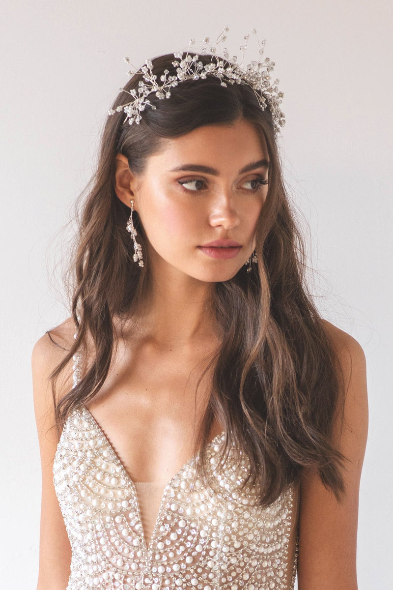 Floral Spray Crystal Hair Crown Wedding 2019