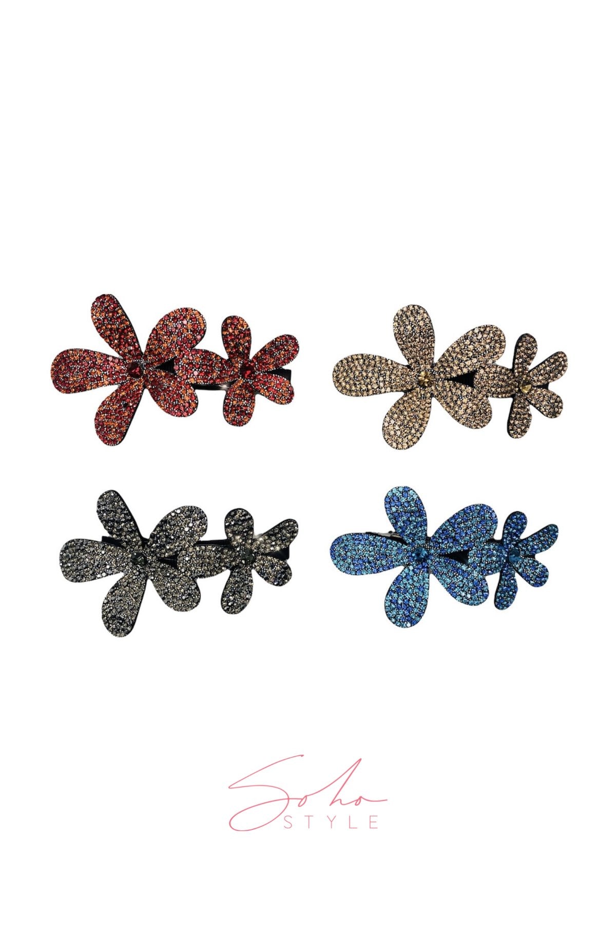Two Flower crystal barrette Soho Style