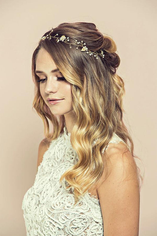 Clara Golden Vine Crystal Hair Crown Headband Soho Style