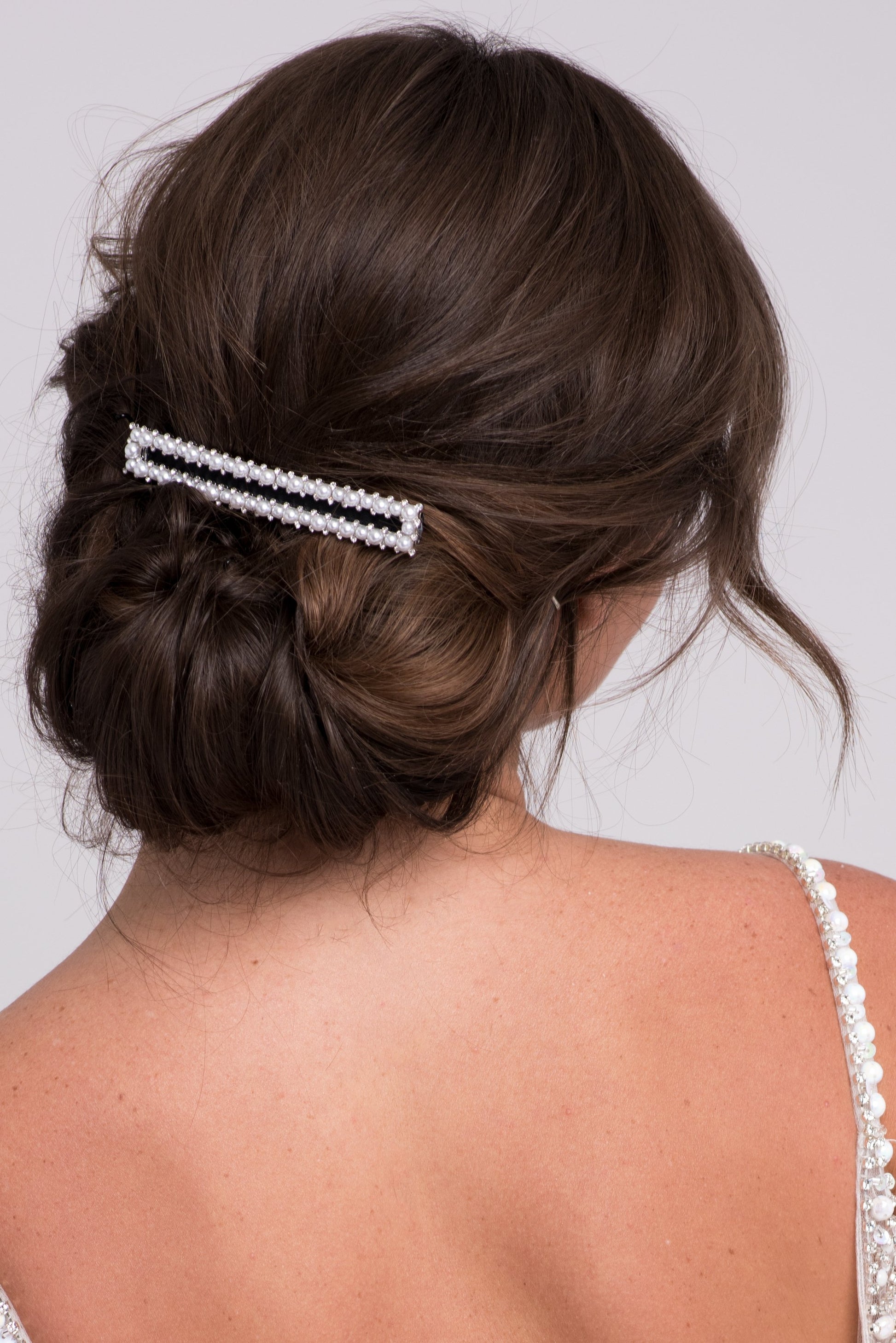 Extra-Long Faux Pearl & Black Ribbon Barrette Barrette Soho Style
