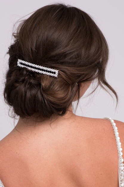 Extra-Long Faux Pearl & Black Ribbon Barrette Barrette Soho Style