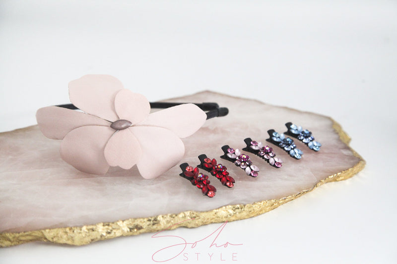 Pink Flower Headband And 6PCS Mini Flower Hair Clips Set Sets Sale