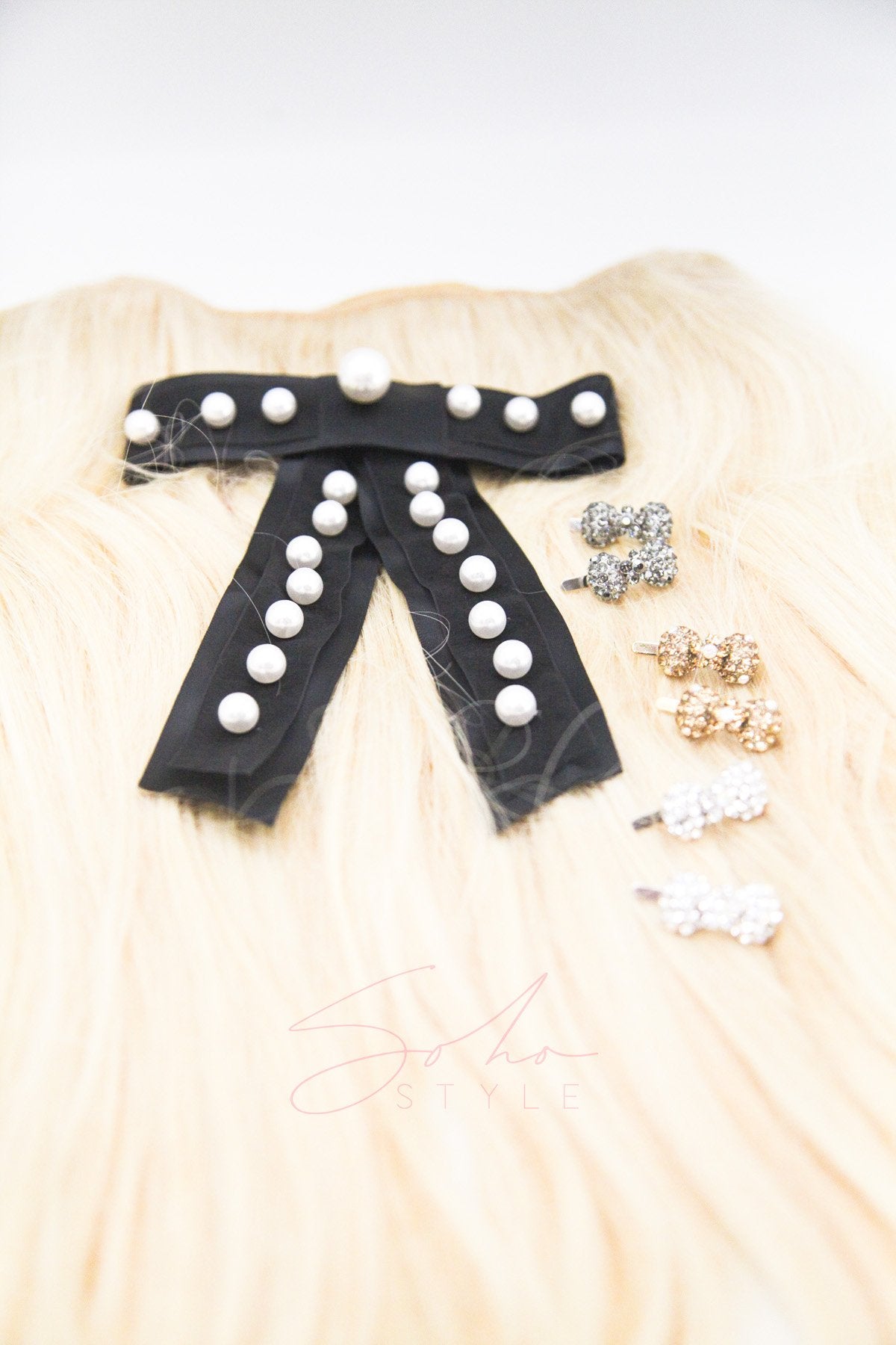 6PCS Mini Bow Magnet Barrette and Pearl Ribbon Barrette Set sets Sale