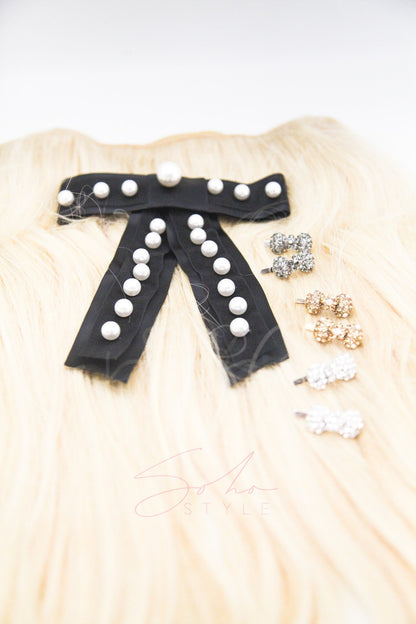 6PCS Mini Bow Magnet Barrette and Pearl Ribbon Barrette Set sets Sale