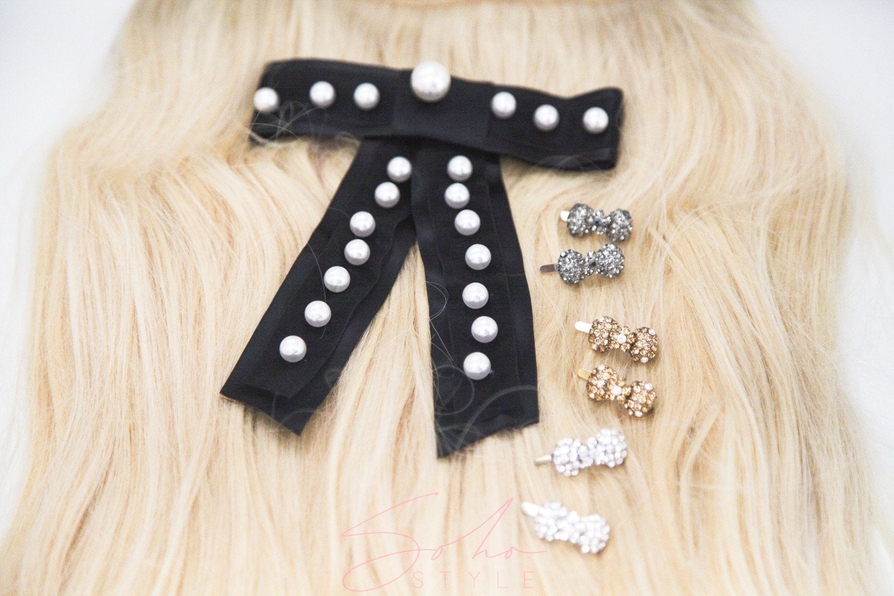 6PCS Mini Bow Magnet Barrette and Pearl Ribbon Barrette Set sets Sale