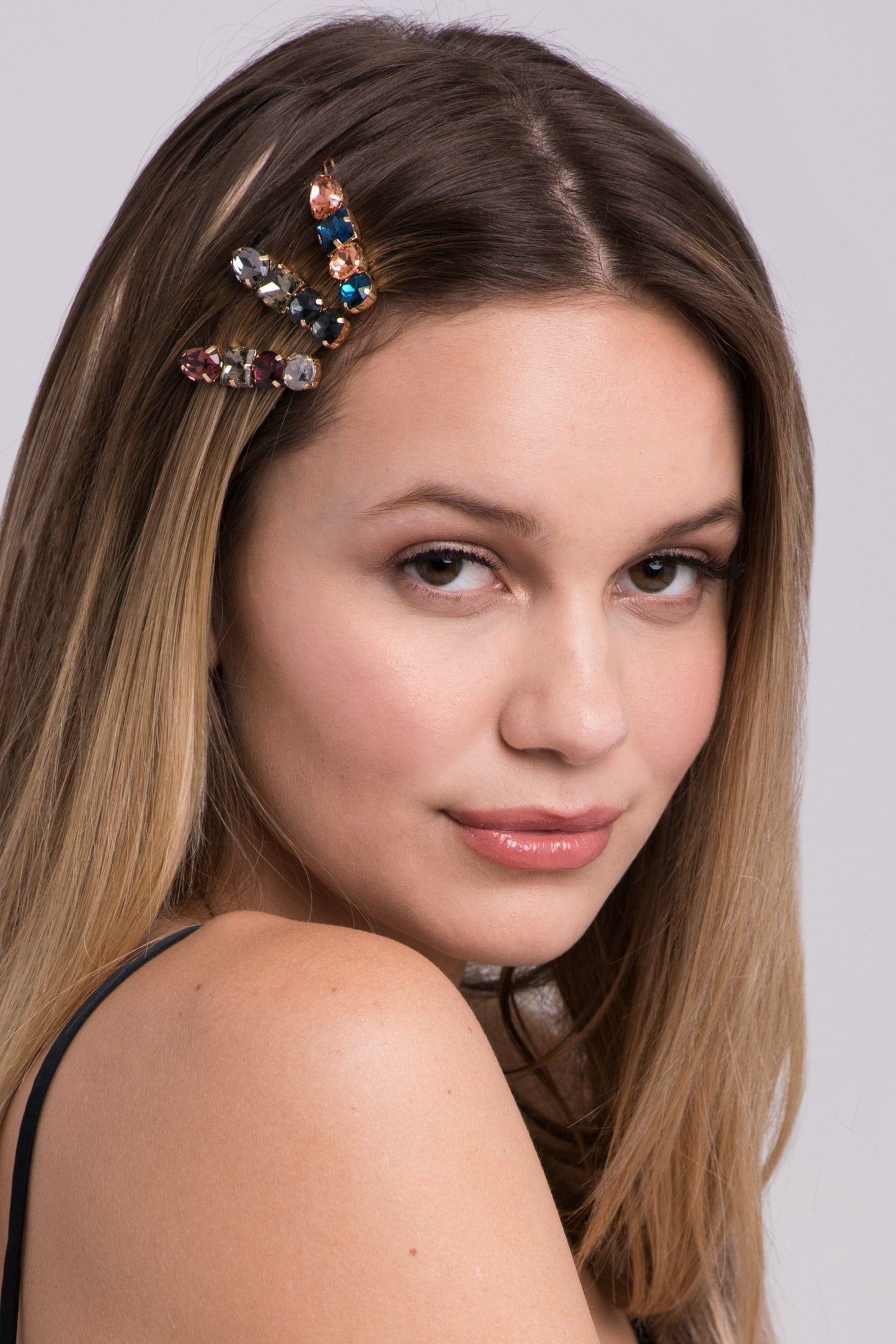 Multi-Colored 4-Stone Hair Bejeweled Barrettes Barrette Soho Style
