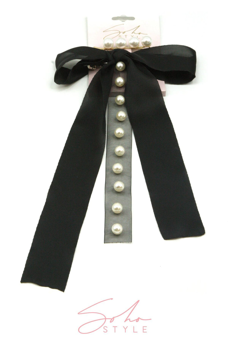 Pearls & Crystals Bobby Pin & Satin and Pearl Bow Barrette Set Hair Accessorie Soho Style