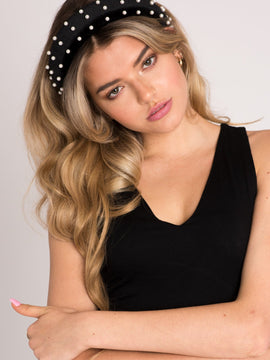 Pearl Embellished Padded Velvet Headband