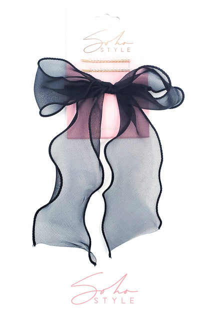 Chiffon Wire-Bow Ponytail Holder and Pearl Pop Mini Bobby Pin Set Hair Accessorie Soho Style