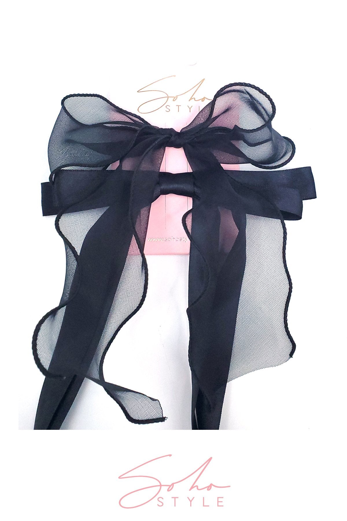 Chiffon Wire-Bow Ponytail Holder and Ribbon Barrette Set Hair Accessorie Soho Style