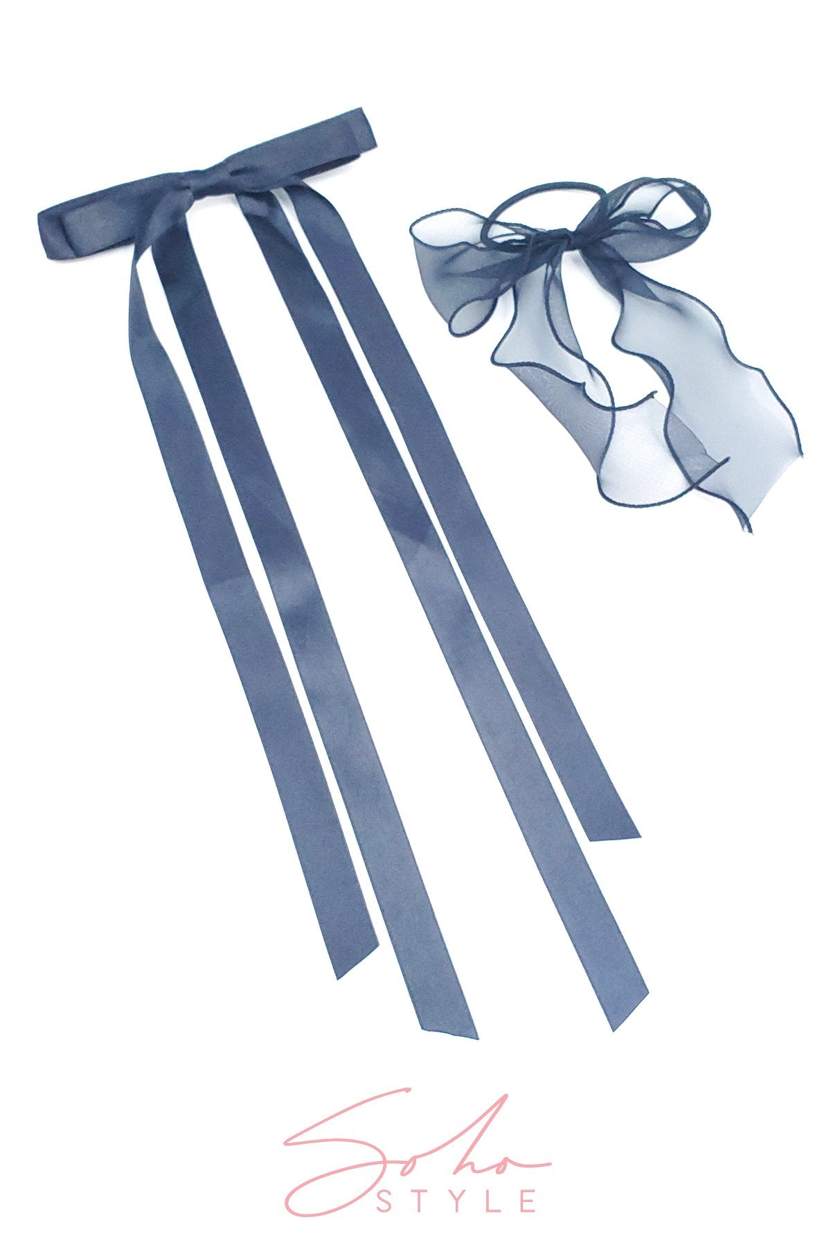 Chiffon Wire-Bow Ponytail Holder and Ribbon Barrette Set Hair Accessorie Soho Style