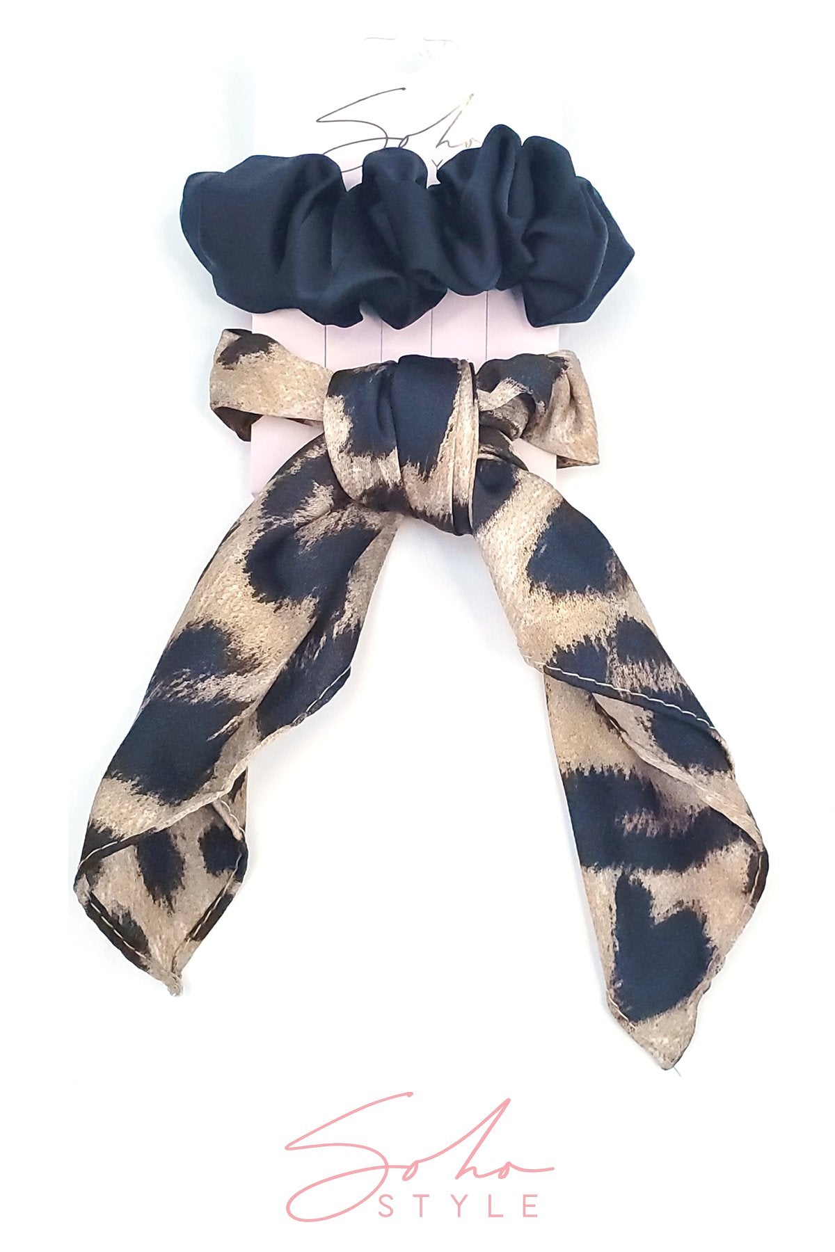 Inspired Monogram & Leopard Scrunchie Set - Multicolor Ombre Leopard Scrunchies - Set of 3 - nOir Jewelry main image 4