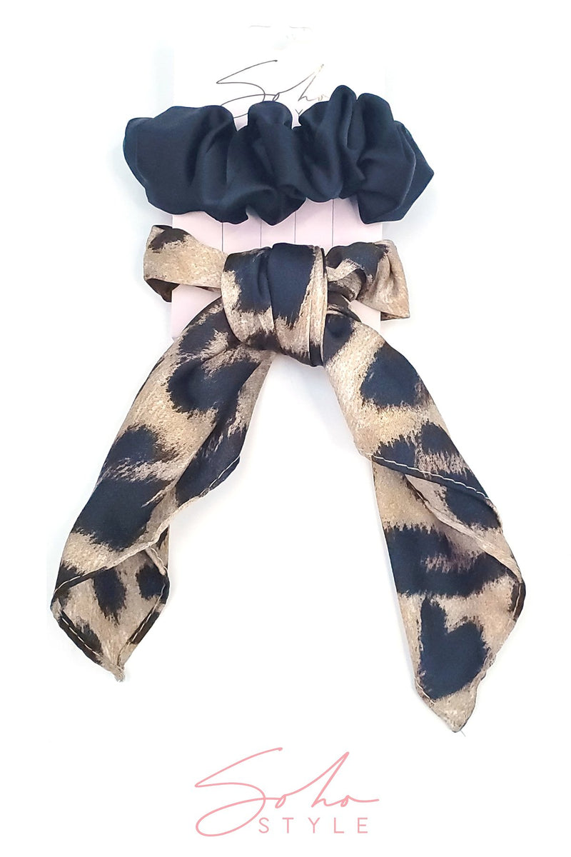 Leopard Bow Scrunchie and Hair Super Scrunchie Set Hair Accessorie Soho Style