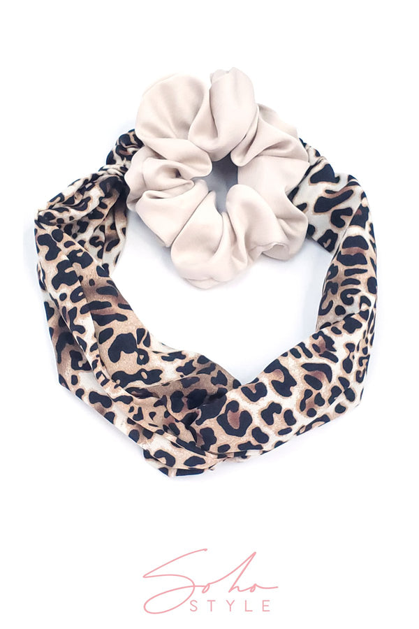 Hair Super Scrunchie and Leopard Wrap Style Headband Hair Accessorie Soho Style