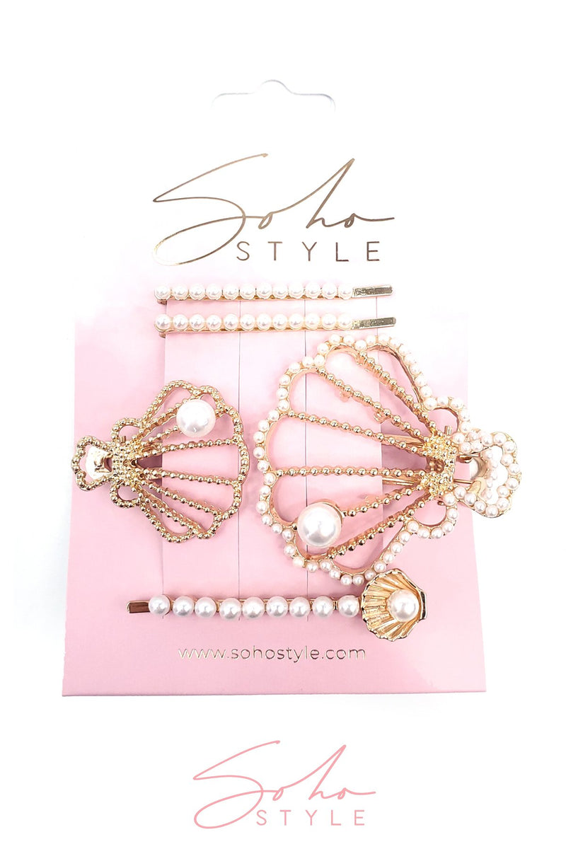 Seashell Clip and Pearl Bobby Pin Set Hair Accessorie Soho Style