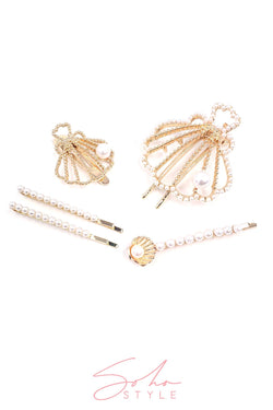 Seashell Clip and Pearl Bobby Pin Set Hair Accessorie Soho Style