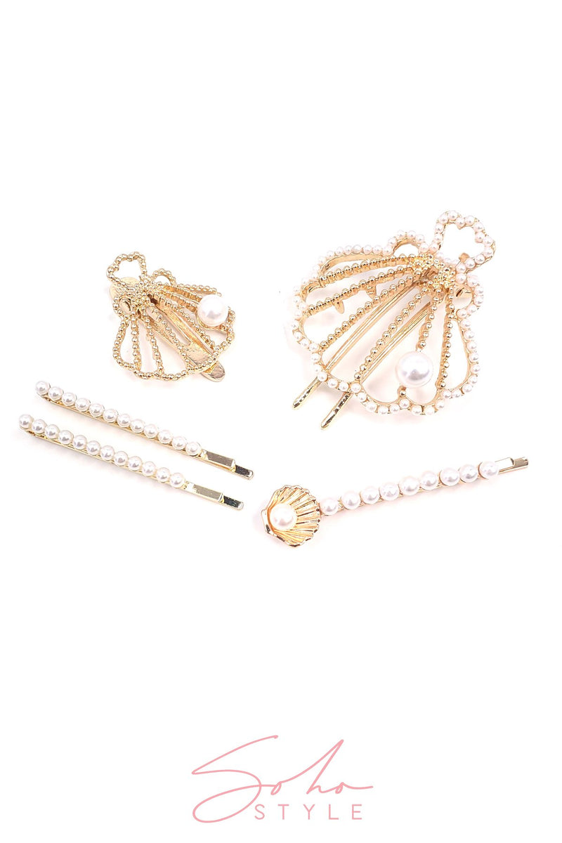 Seashell Clip and Pearl Bobby Pin Set Hair Accessorie Soho Style