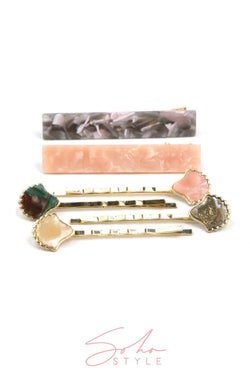 Black Friday - Marble Acrylic Hair Clip and Mosaic Seashell Bobby Pin Set Special