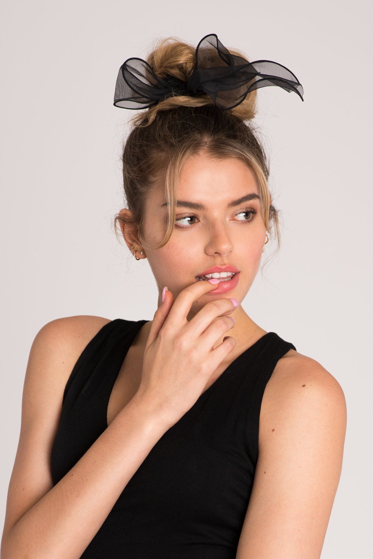 Chiffon Wire Bow Ponytail Holder and Ribbon Barrette Set Soho Style