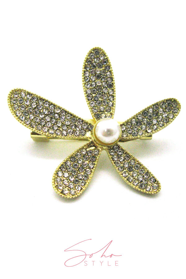 Daisy Flower Crystal Pearl Brooch Brooch Soho Style
