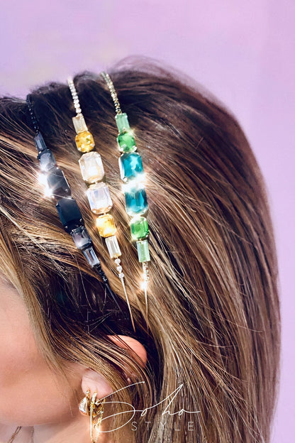 Metal Square Colorful Glass Crystal Decor Headband headband Soho Style