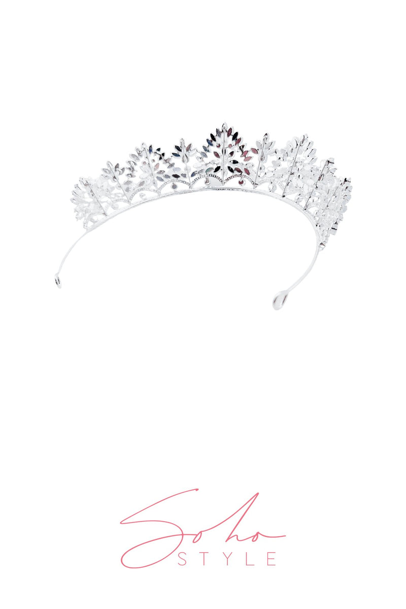Silver Crystal Tiara Elegant Crown Wedding Soho Style