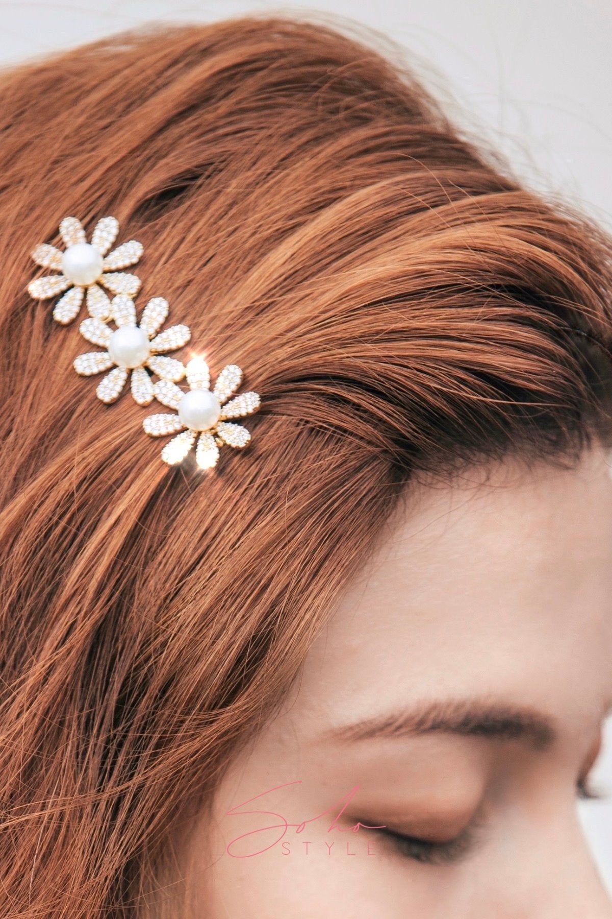 Dandelion pearl flower stone barrettes Barrette Soho Style