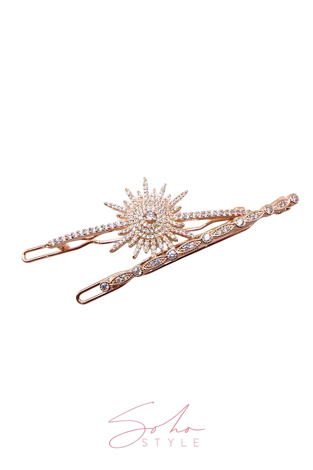 Set of gold sun rhinestones on the sea Barrette Soho Style