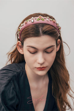 Velvet Flower Handmade Pearl Stone Ruby Headband Headband Soho Style