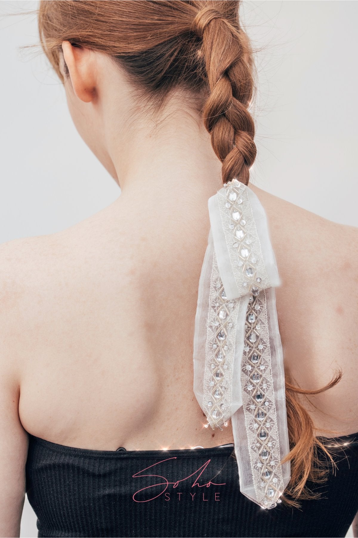 Traditional Korean Style Crystal Ribbon Ponytail Holder Ponytail Holder Soho Style