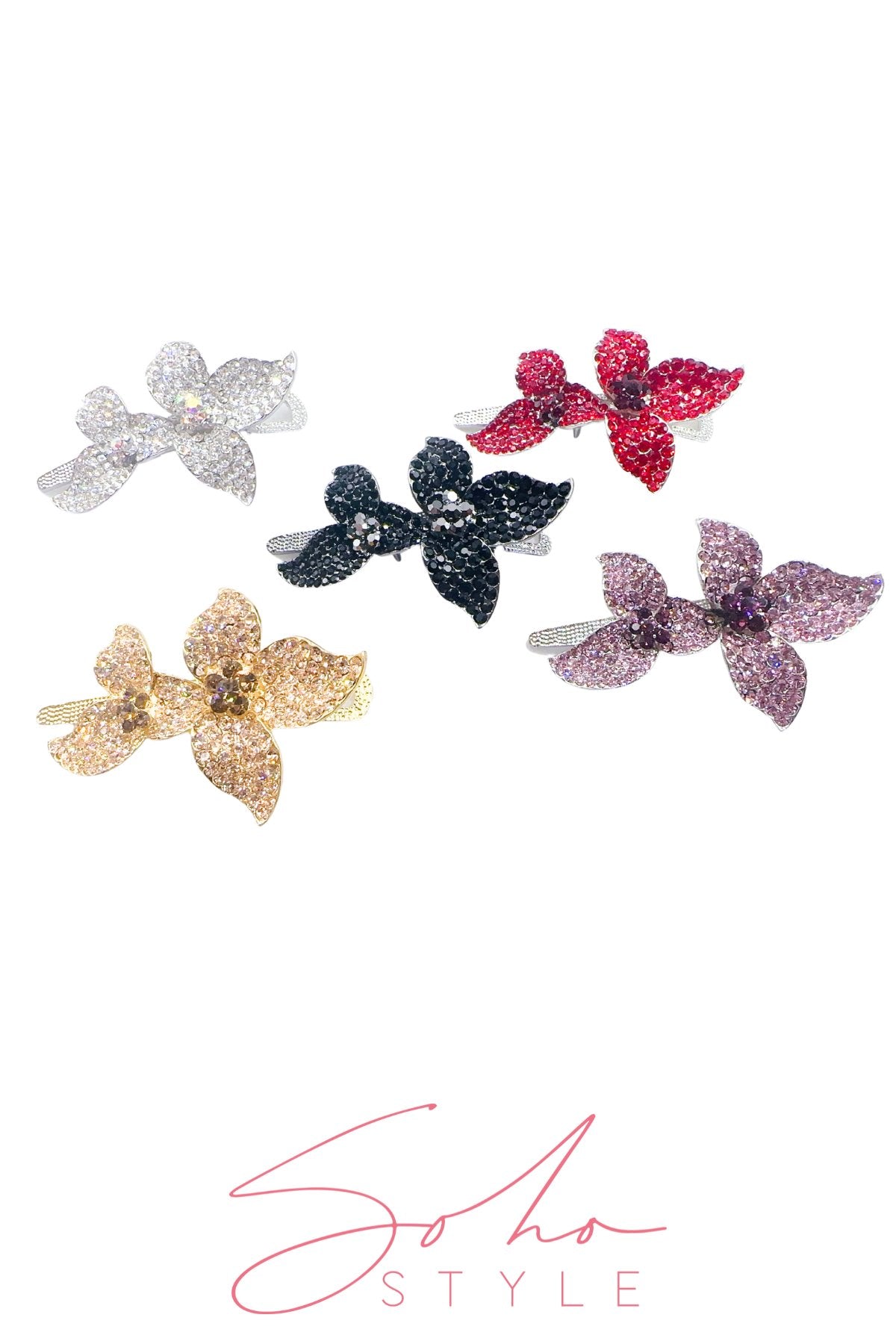Crystal Sparkle Flower Alligator Metal Hair Clip Hair Clip Soho Style