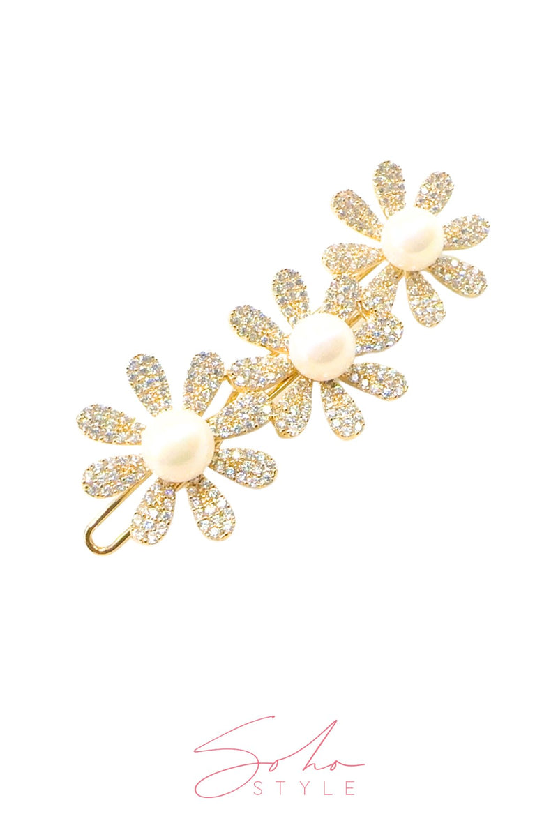 Dandelion pearl flower stone barrette Barrette Soho Style
