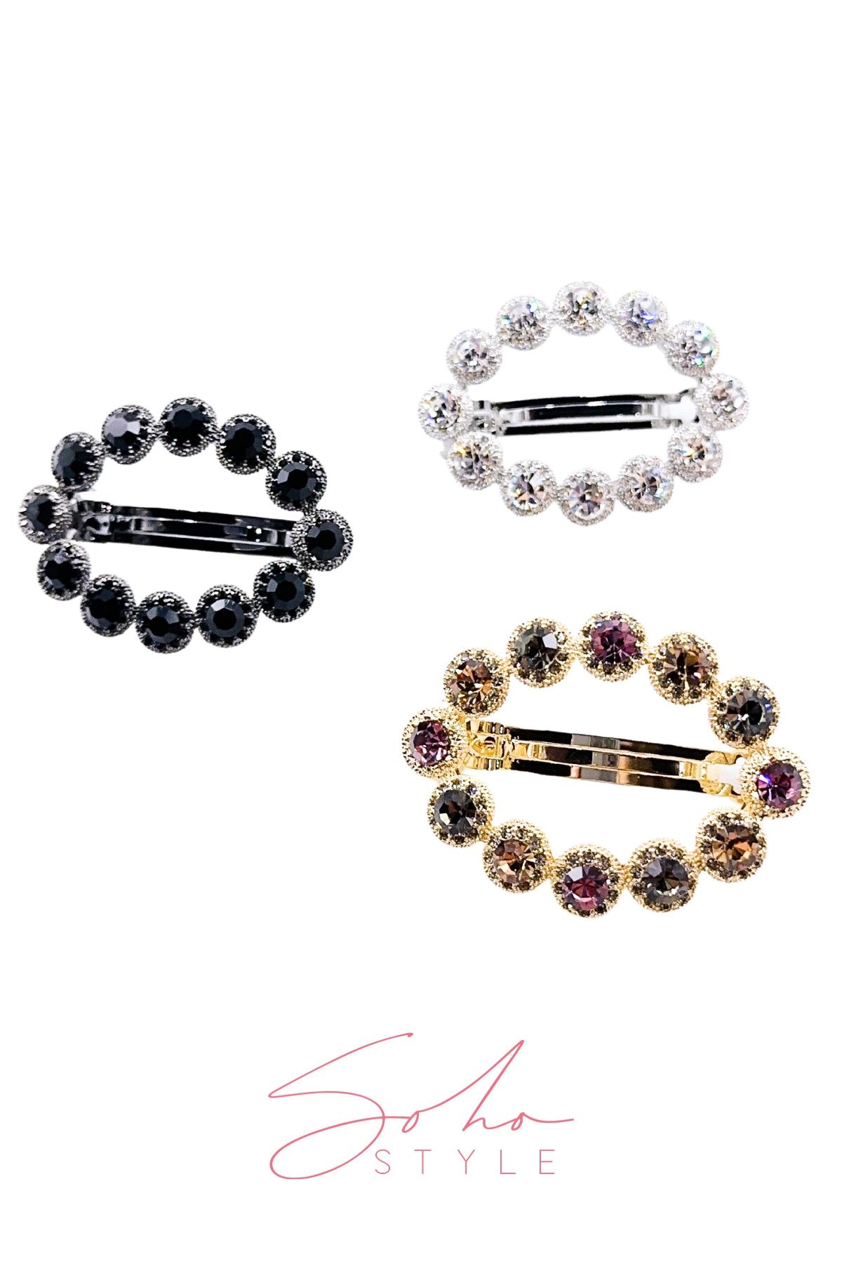 STUNNING OVAL SHAPED CRYSTAL RHINESTONE BARRETTE Barrette Soho Style