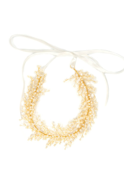 Golden Baby's Breath Floral Hair Crown Wedding Soho Style