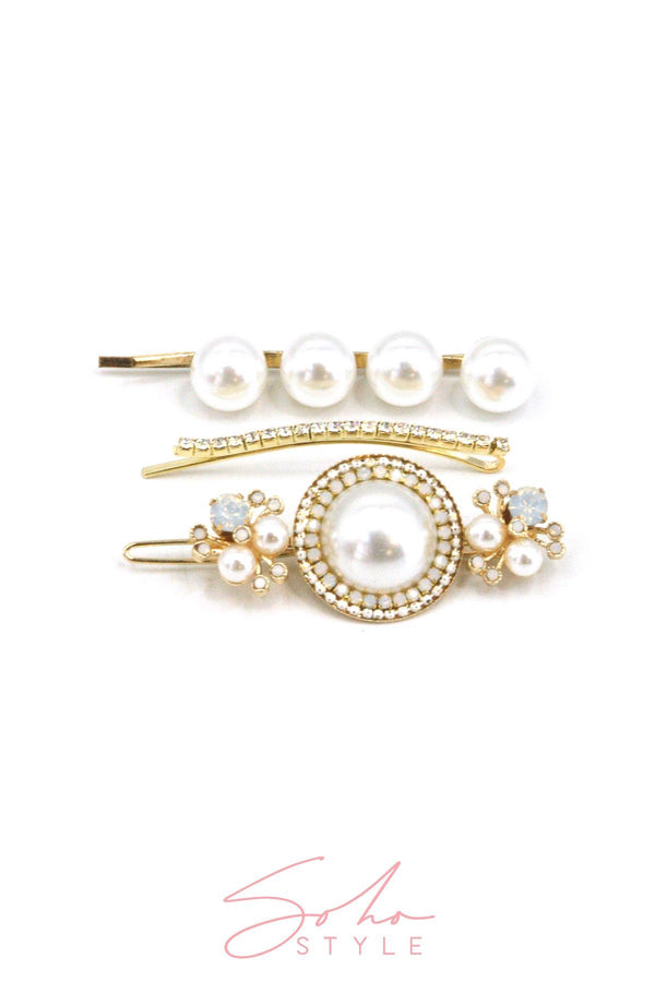 Pearls & Crystals Bobby Pin Duo & Luxe Pearl Statement Barrette Hair Accessorie Soho Style