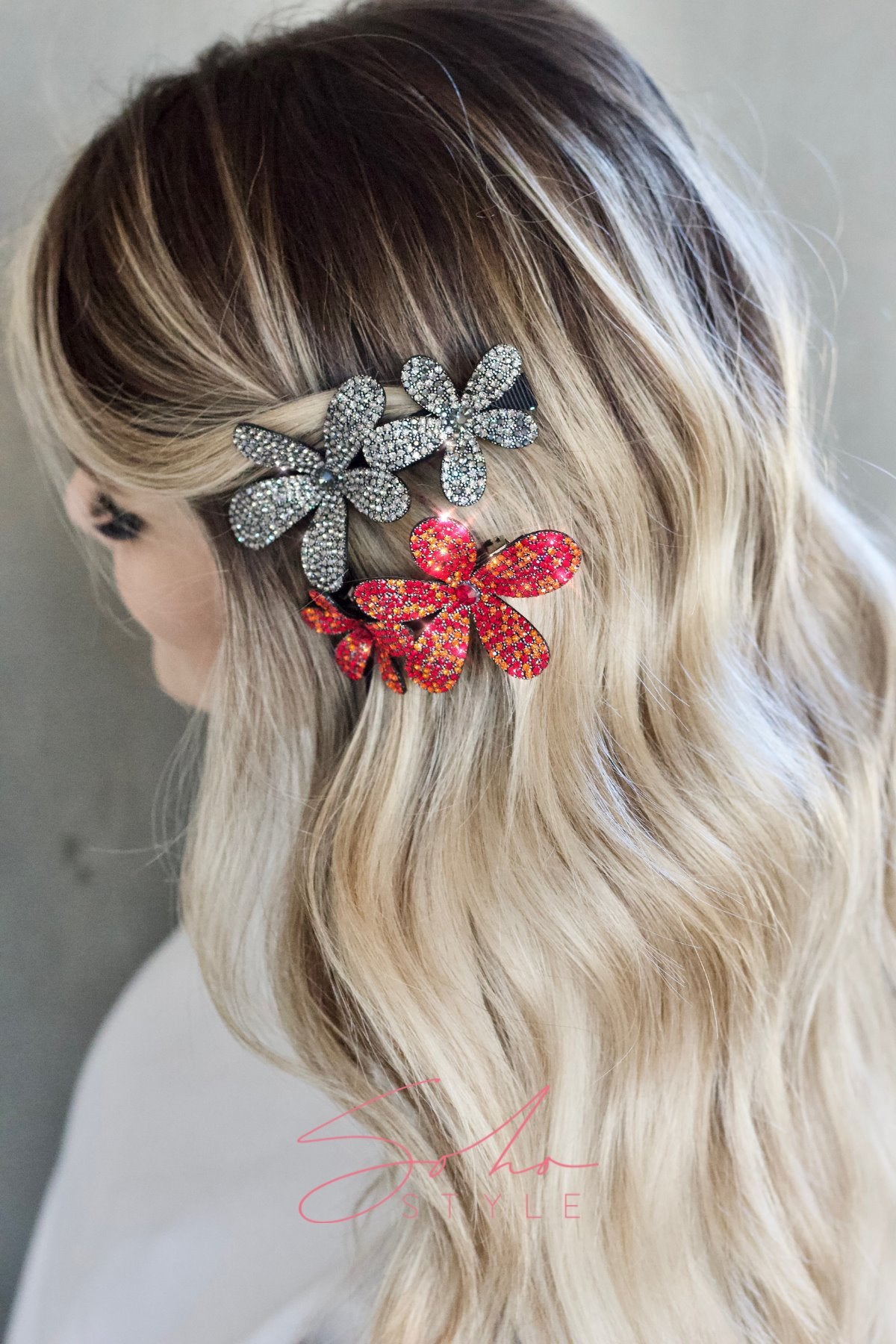 Two Flower crystal barrette Soho Style