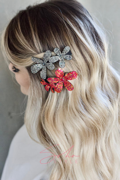 Two Flower crystal barrette Soho Style